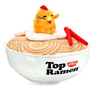 Nissin Top Ramen x Gudetama 12" Interactive Bowl Plush Ramen Plush (NWT)